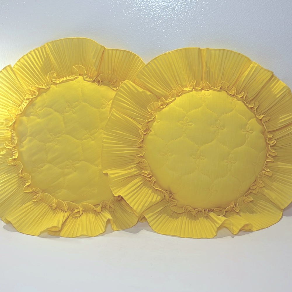 Ruffled, Reversible, Custom Pillows, Pair, 14” Diameter, Country Cottage Core